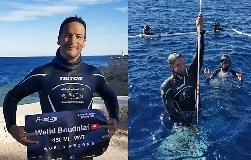Фридайвер из Туниса нырнул на 150 метров с переменным весом